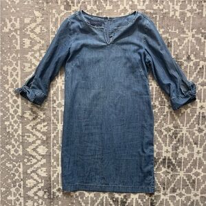 6P Talbots Petite Classic Blue Denim Shift Dress 3/4 sleeve